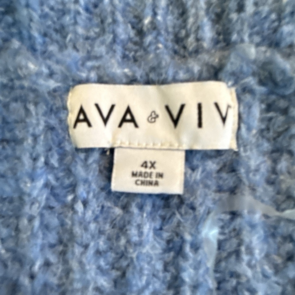 Ava & Viv blue chunky knit v-neck button sweater sz 4X Fisherman Cottage - Picture 2 of 9